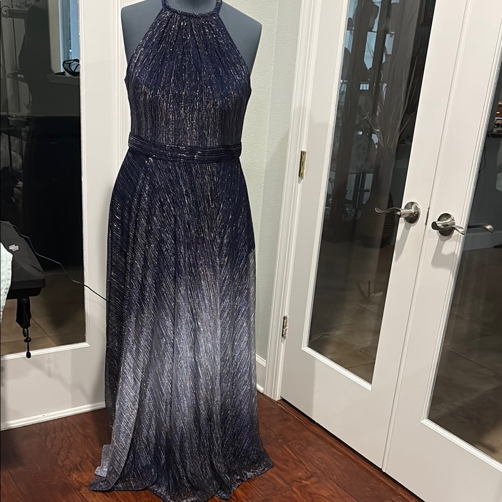Elegant Navy Blue Halter Dress